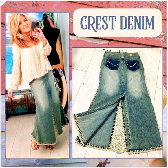 Crest Dresses & Skirts - 🔥Crest,Incredible Jean Skirt,Soft Knit Front Panel, Front Zip, Belted,Size 6